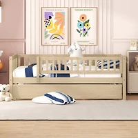 Streamdale Twin Wood Daybed With Trundle And Fence Guardrails