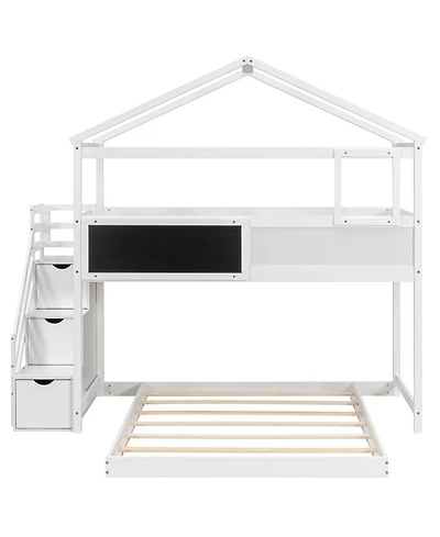 Simplie Fun Twin Over Full House Bunk Bed With Storage Staircase And Blackboard