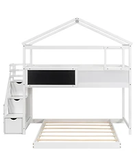 Simplie Fun Twin Over Full House Bunk Bed With Storage Staircase And Blackboard