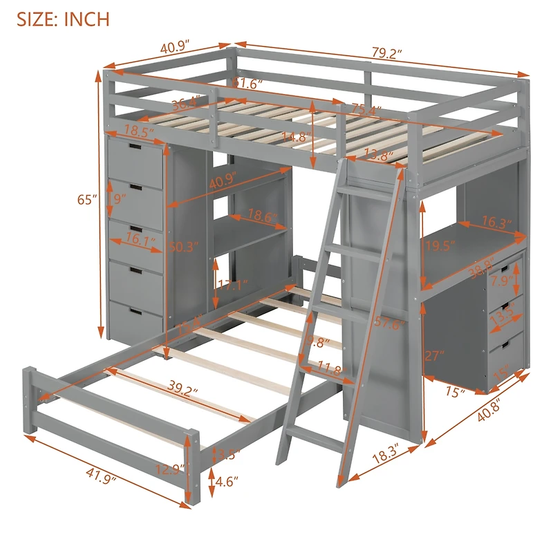 Streamdale Twin Over Twin Bunk Bed With Led Light And Usb Ports