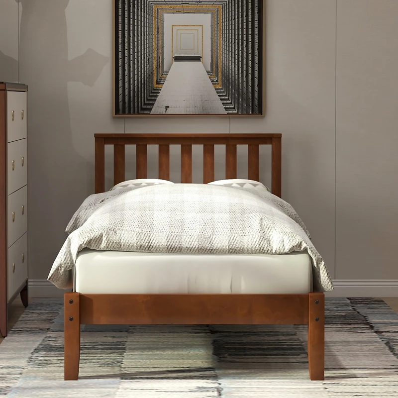 Streamdale Wood Platform Bed With Headboard/Wood Slat Support, Twin