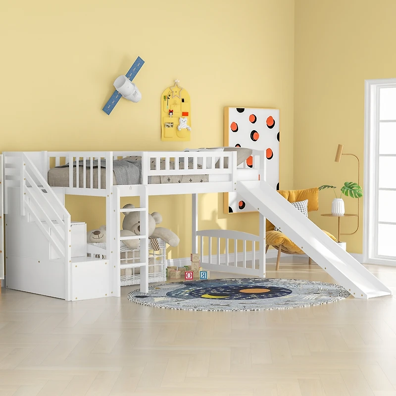 Streamdale Stairway Twin Loft Bed With Two Drawers And Slide