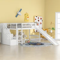 Streamdale Stairway Twin Loft Bed With Two Drawers And Slide