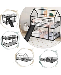 Streamdale Furniture Twin Over Twin Metal Bunk Bed With Slide, Kids House Bed