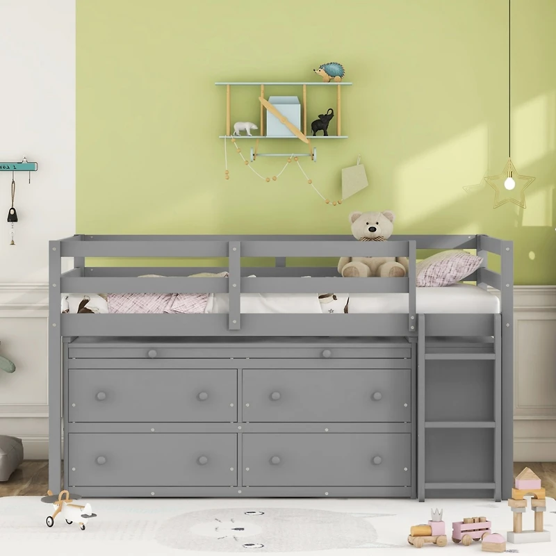 Streamdale Loft Bed with Retractable Desk and Drawers