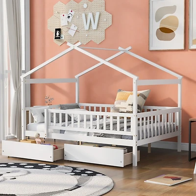 Streamdale Full Wooden House Bed With Two Drawers