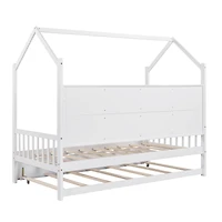 Streamdale Wooden Twin Size House Bed With Trundle, Kids Bed With Shelf, White