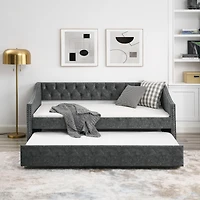 Streamdale Furniture Tufted Upholstered Twin Daybed with Trundle, Grey
