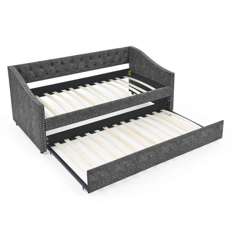 Streamdale Furniture Tufted Upholstered Twin Daybed with Trundle, Grey