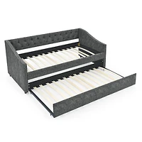 Streamdale Furniture Tufted Upholstered Twin Daybed with Trundle, Grey