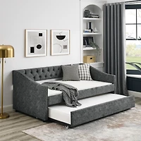 Streamdale Furniture Tufted Upholstered Twin Daybed with Trundle, Grey