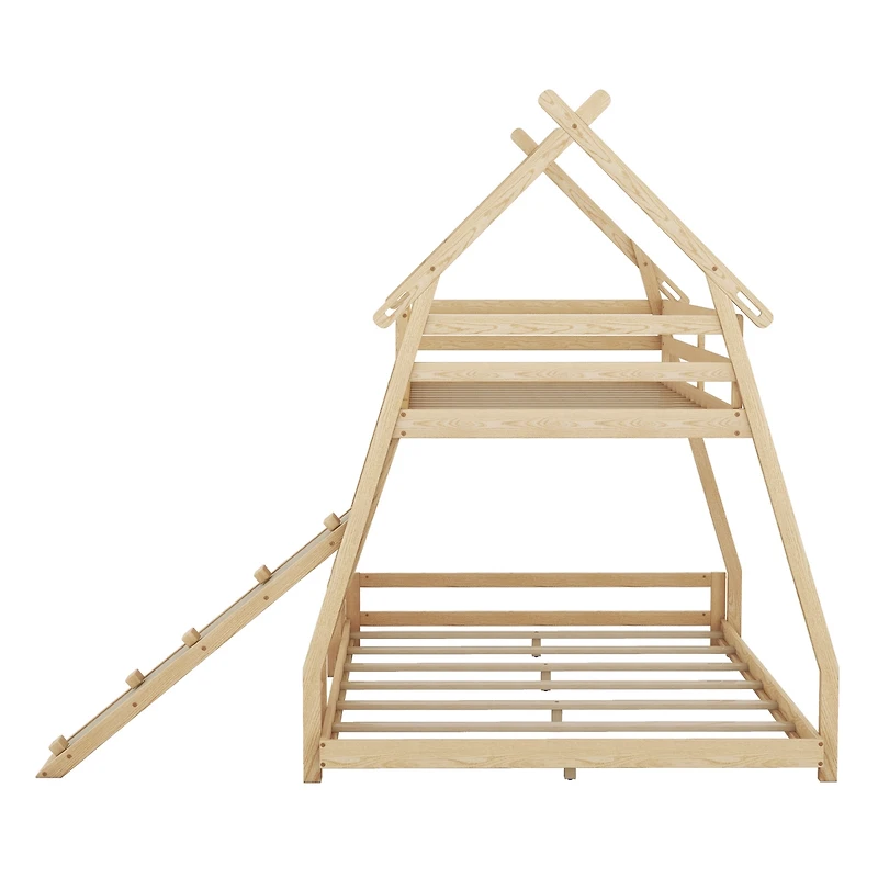 Streamdale Twin Over Queen House Bunk Bed With Climbing Nets And Ramp