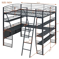 Streamdale Full Size Loft Bed with Shelves, L-Shaped Desk & Charging Ports