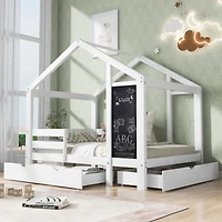 Simplie Fun Twin House Bed With Blackboard And Drawers, Two Assembly Options, White