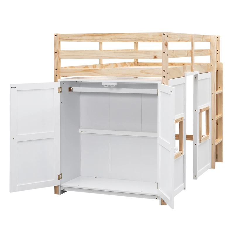Streamdale Twin Loft Bed with Storage and Windows