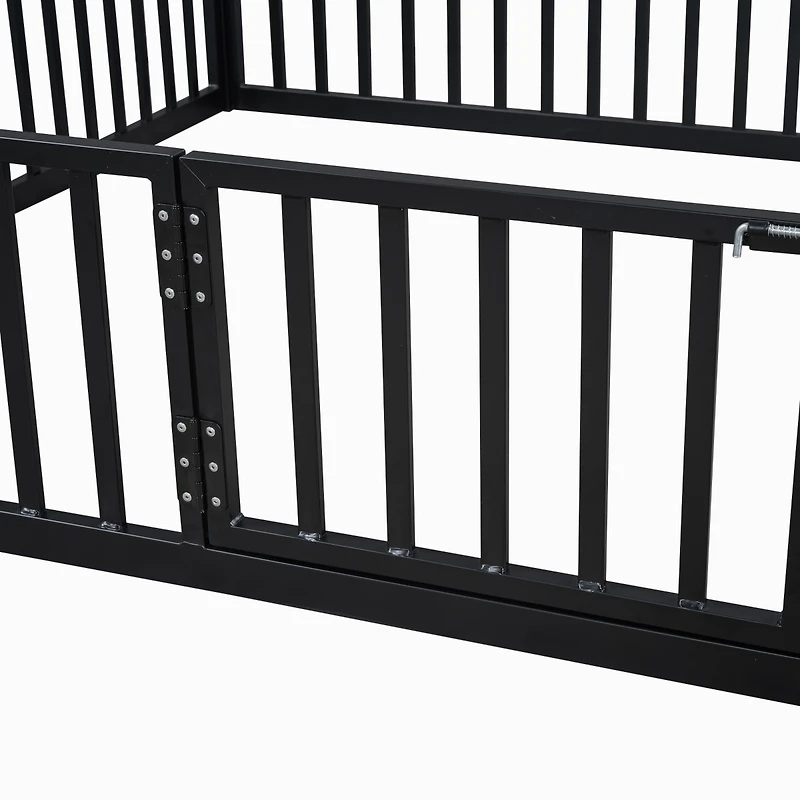 Streamdale Full Size Metal House Bed With Fence And Door
