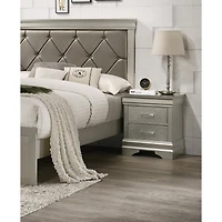 Simplie Fun 1 Piece Modern Glam Style Two Drawers Nightstand Champagne Finish Solid Wood Crystal Like Diamond Tuft