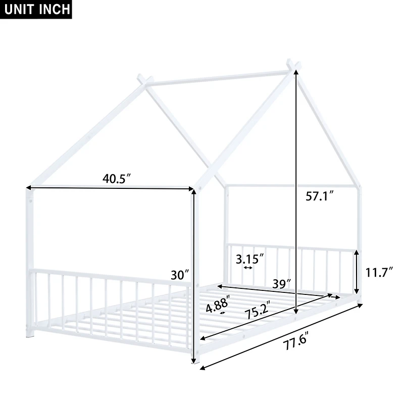 Streamdale Twin Size Metal House Bed, Black