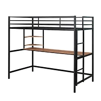 Simplie Fun Twin Metal Loft Bed With Desk And Shelf