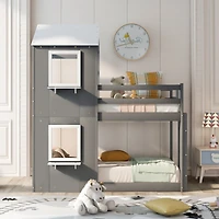 Streamdale Twin Over Bunk Bed Wood With Roof, Window, Guardrail, Ladder