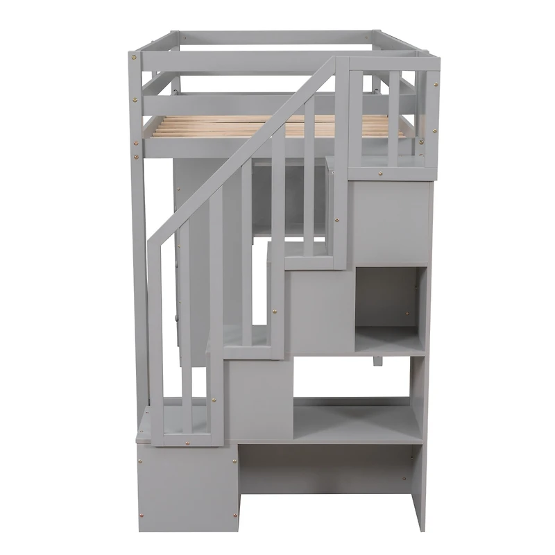 Streamdale Loft Bed with Storage, Stairs, and Shelves