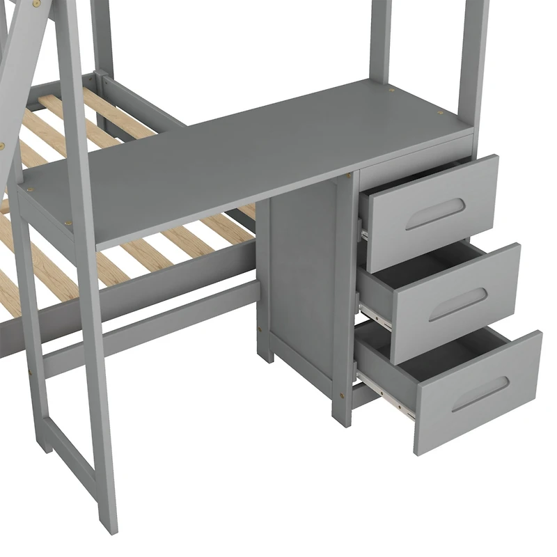 Streamdale Twin Over Full Bunk Bed With Built-In Desk And Three Drawers