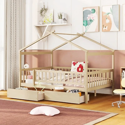 Streamdale Full Size Wooden House Bed With Two Drawers