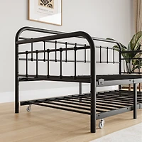 Streamdale Furniture Twin Size Metal Daybed Frame With Trundle, Heavy Duty Steel Slat Support Sofa Bed Platform