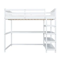 Simplie Fun Full Size Loft Bed With Storage Shelves And Under-Bed Desk