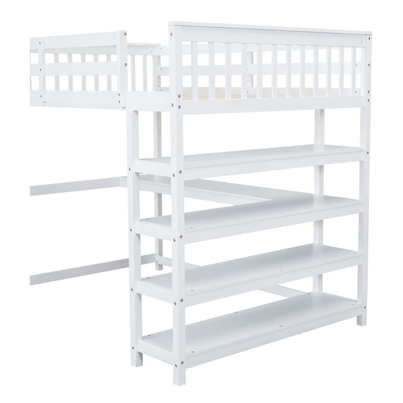 Simplie Fun Full Size Loft Bed With Storage Shelves And Under-Bed Desk