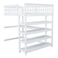Simplie Fun Full Size Loft Bed With Storage Shelves And Under-Bed Desk