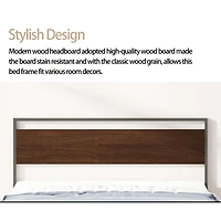 Streamdale Furniture Ceres Metal Bed Black with Walnut Wood Headboard&Footboard Queen