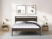 Streamdale Furniture Ceres Metal Bed Black with Walnut Wood Headboard&Footboard Queen