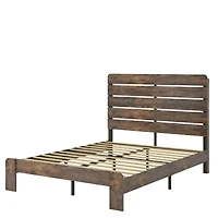 Streamdale Queen Size Wood Platform Bed Frame with Storage in Dark Brown
