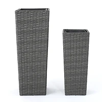 Streamdale Wicker & Iron Patio Planter Set - Elegant Herb & Flower Pots