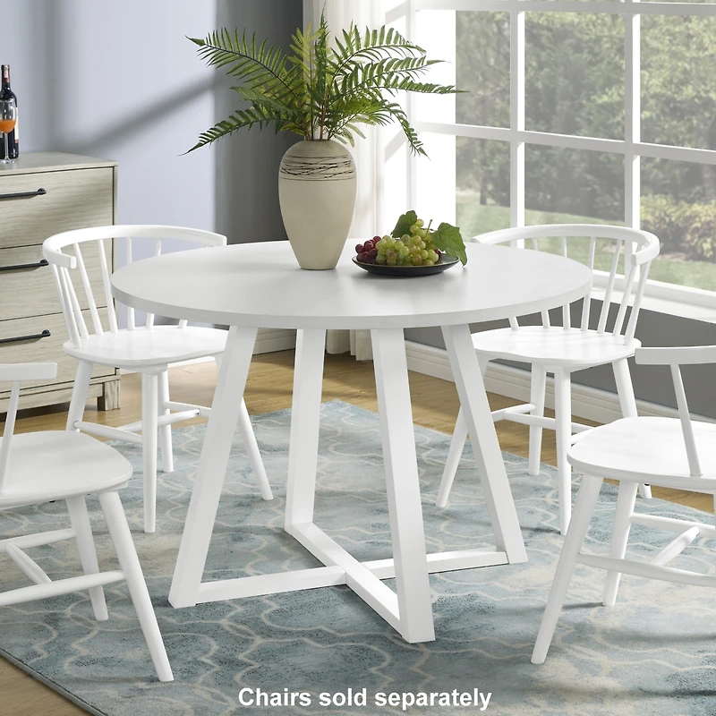 Streamdale Furniture Edo Contemporary Round Dining Table, Trestle Base, White Finish