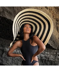 Brunna.co Solana Oversized Striped Straw Hat in Black & Natural