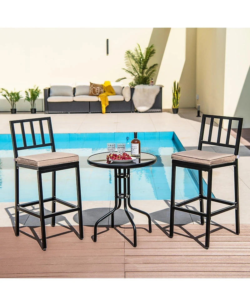 Slickblue Set of 2 Patio Bar Chairs with Detachable Cushion and Footrest-Vertical Stripes