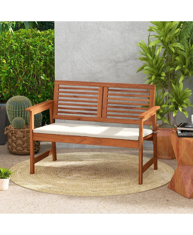 Slickblue 2-Person Solid Wood Patio Bench with Backrest and Cushion