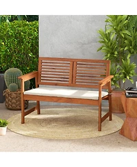 Slickblue 2-Person Solid Wood Patio Bench with Backrest and Cushion