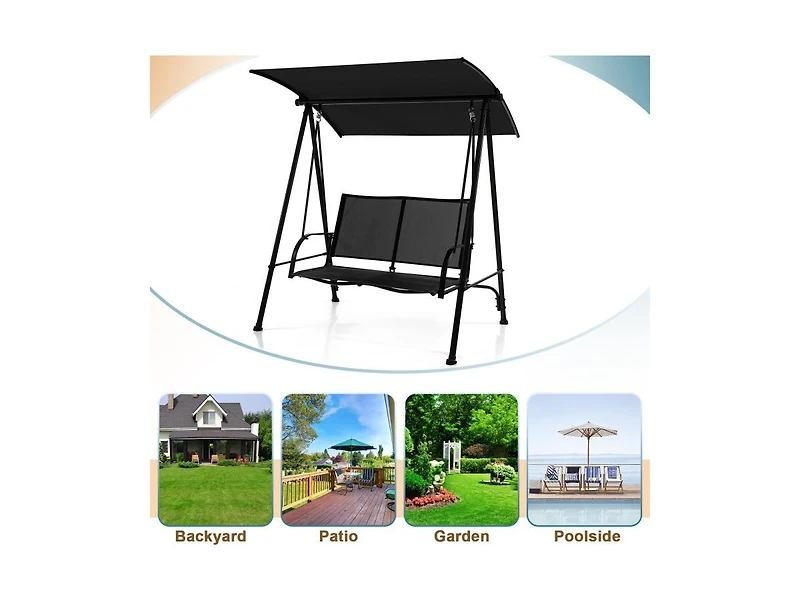 Slickblue 2-Seat Outdoor Canopy Swing with Comfortable Fabric Seat and Heavy-duty Metal Frame