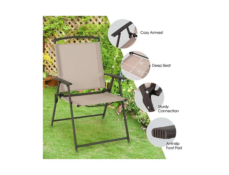 Slickblue Set of 2 Patio Dining Chairs with Armrests and Rustproof Steel Frame-Beige