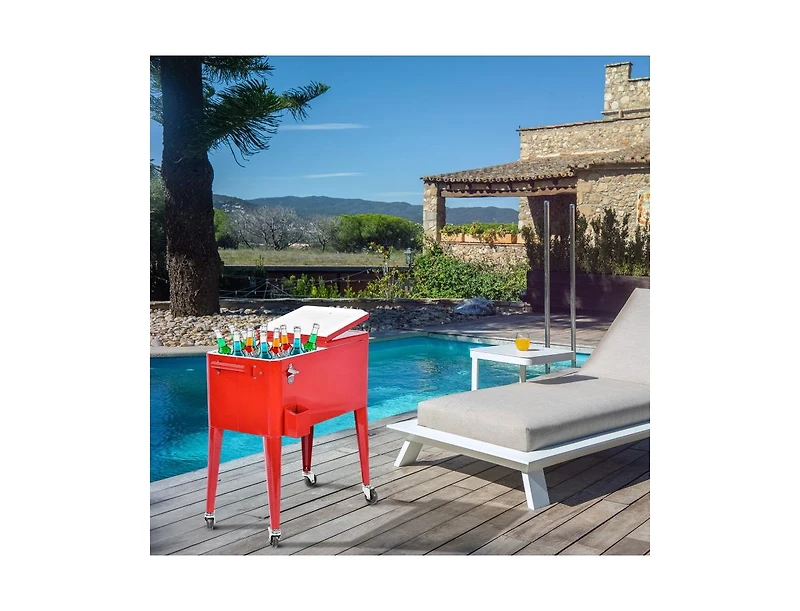 Slickblue Red Portable Outdoor Patio Cooler Cart