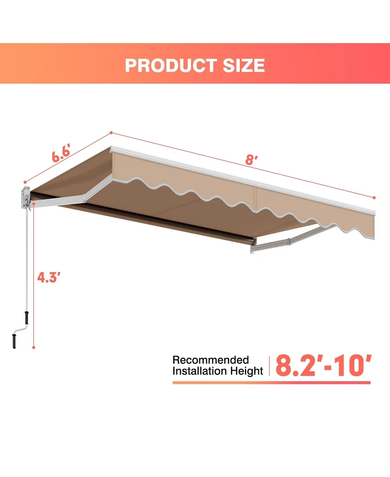 Slickblue 8 x 6.6 Feet Patio Retractable Awning with Manual Crank Handle