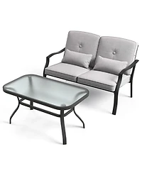 Slickblue Outdoor Loveseat Chair Set with Tempered Glass Coffee Table