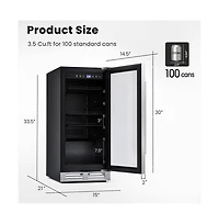 Slickblue 15 Inch 100 Can Built-in Freestanding Beverage Cooler Refrigerator with Adjustable Temperature and Shelf-Silver