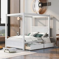 Streamdale Full-size wood canopy bed with drawers, no box spring needed