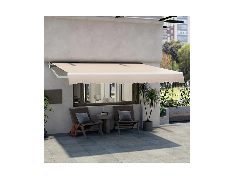 Slickblue 12 x 10 Feet Retractable Patio Awning Aluminum Sunshade Shelter-Beige