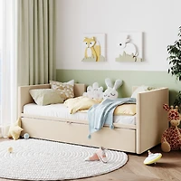 Streamdale Twin Upholstered Daybed With Extendable Trundle, Pink