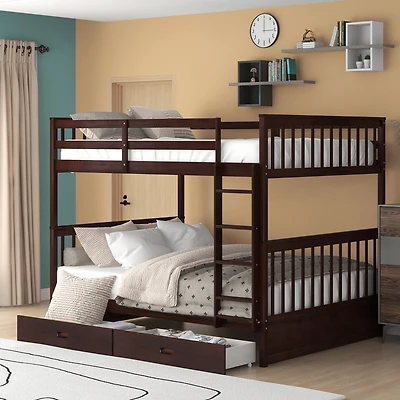 Streamdale Espresso Bunk Bed with Drawers and Ladders